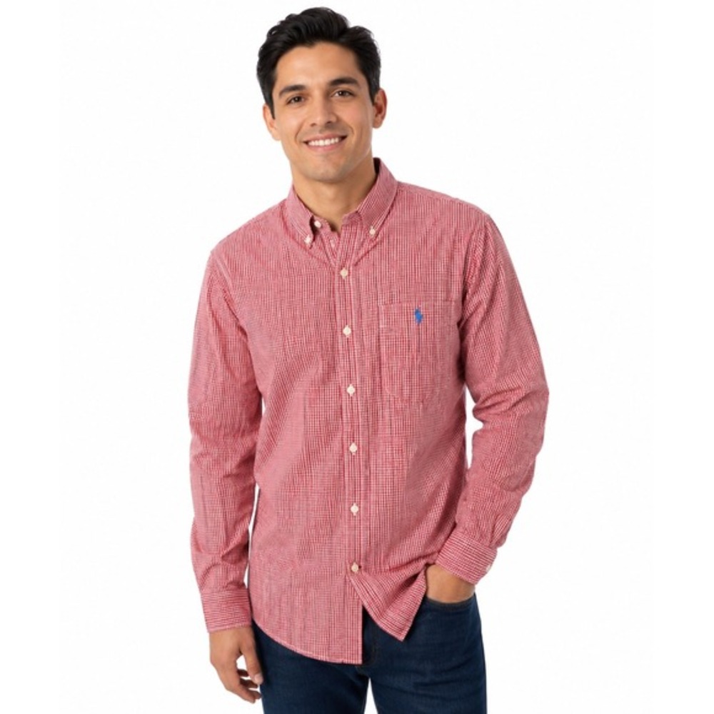 US Polo Assn Mens XL Red Gingham Button Down Long Sleeve Shirt Preppy Work 77-08